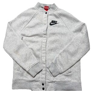 Nike Rally Varsity Snap Front Jacket Womens Small Gray Fleece Swoosh 00s